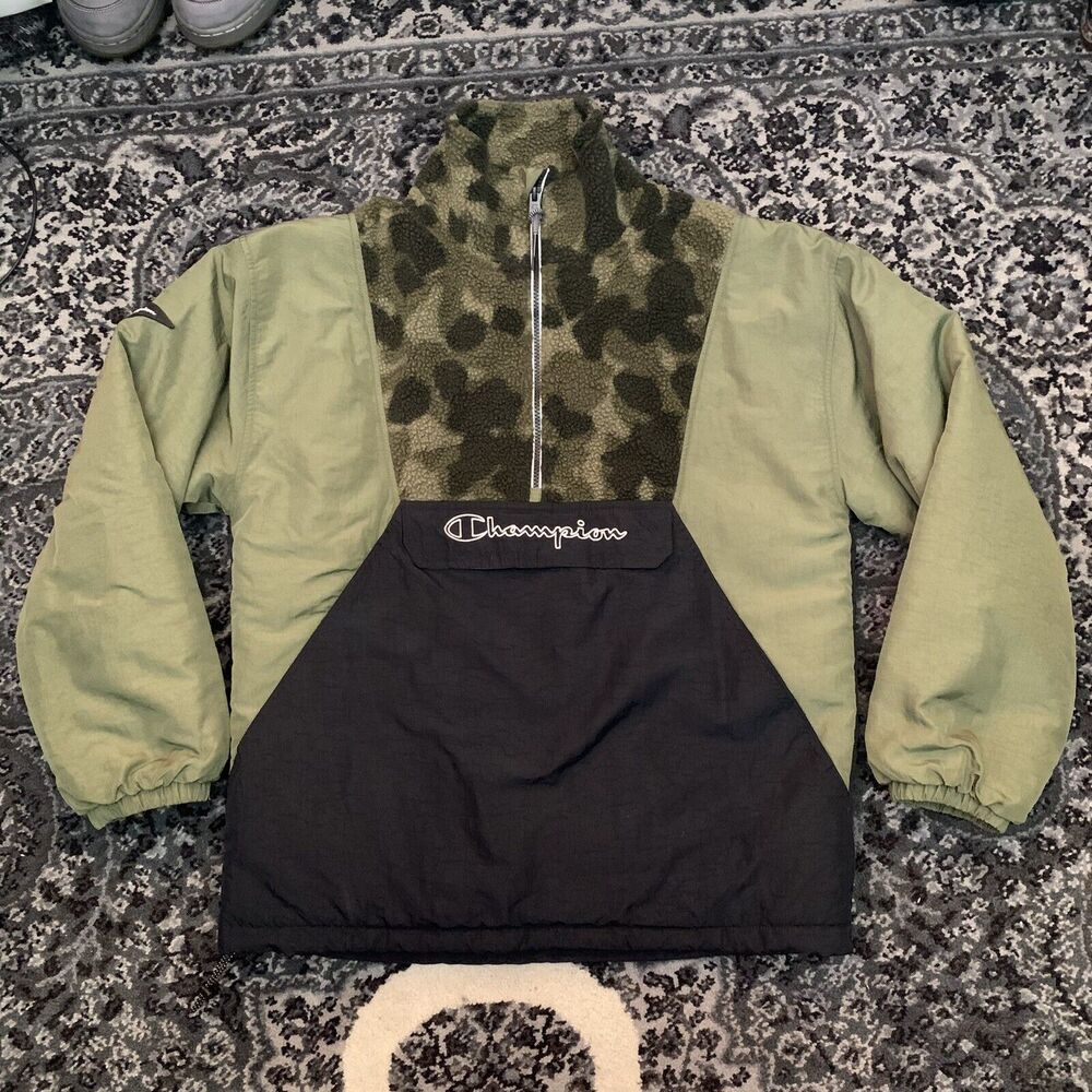 Champion Puffer Fleece Half Zip Camo Green Black sz Small Men